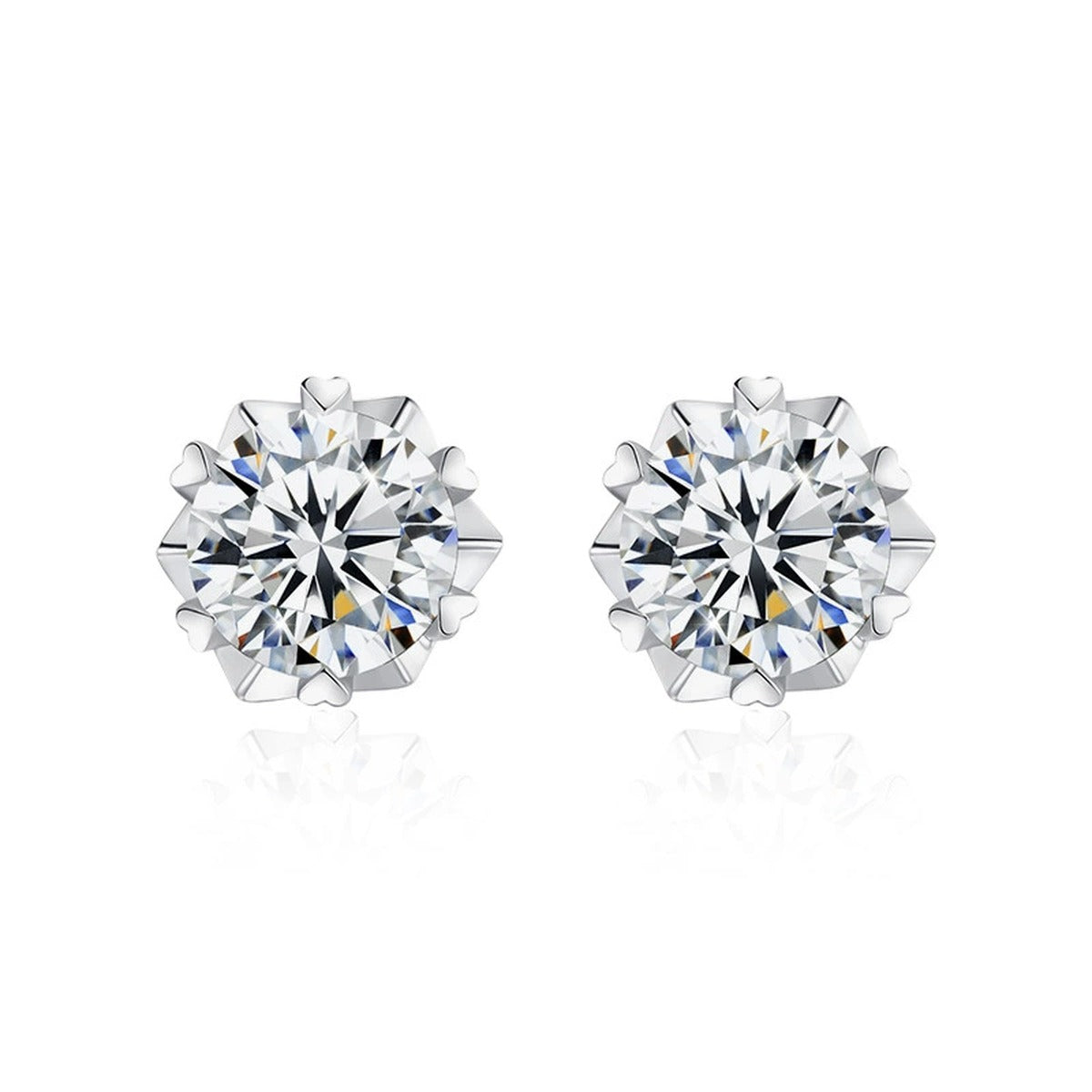 Snowflake Round Moissanite Stud Earrings in Gold-Plated S925 sterling silver product scene view showing front sparkle