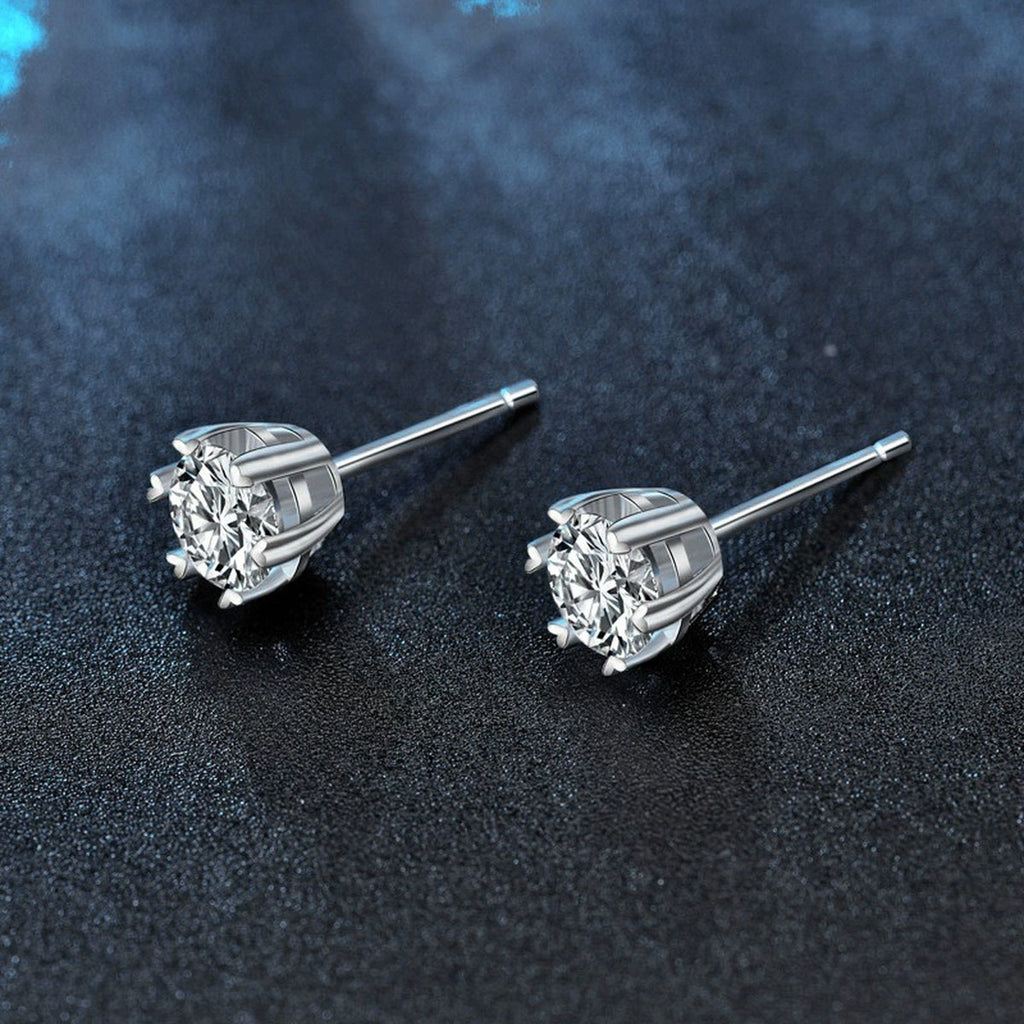 Snowflake Round Moissanite Stud Earrings in Gold-Plated S925 sterling silver product scene view showing side profile