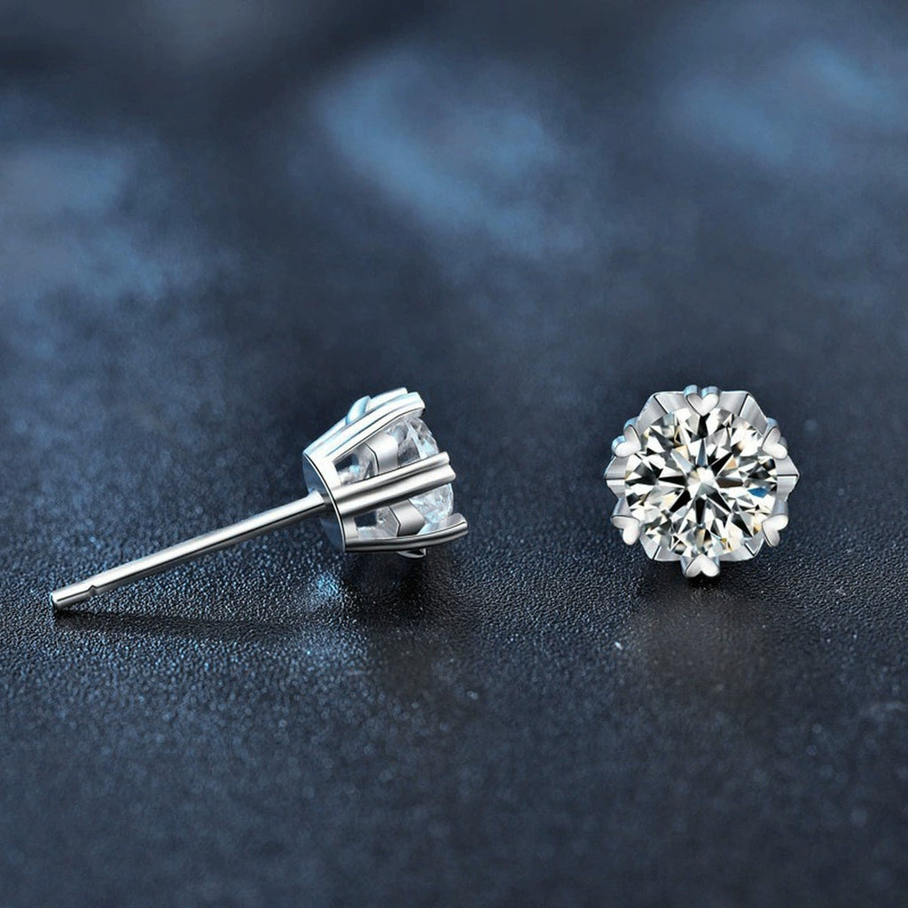 Snowflake Round Moissanite Stud Earrings in Gold-Plated S925 sterling silver product scene view showing pair comparison