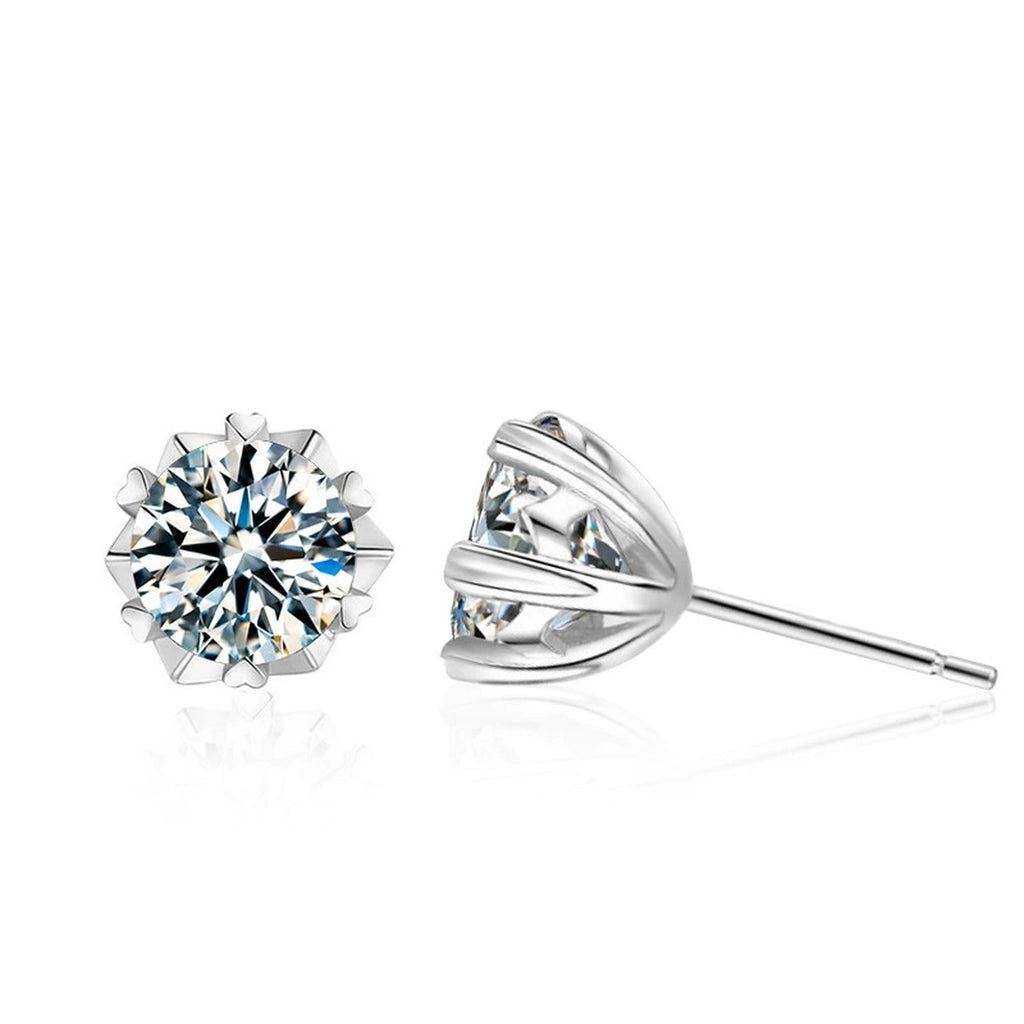 Snowflake Round Moissanite Solitaire Stud Earrings in Gold-Plated S925 sterling silver product scene view showing front sparkle