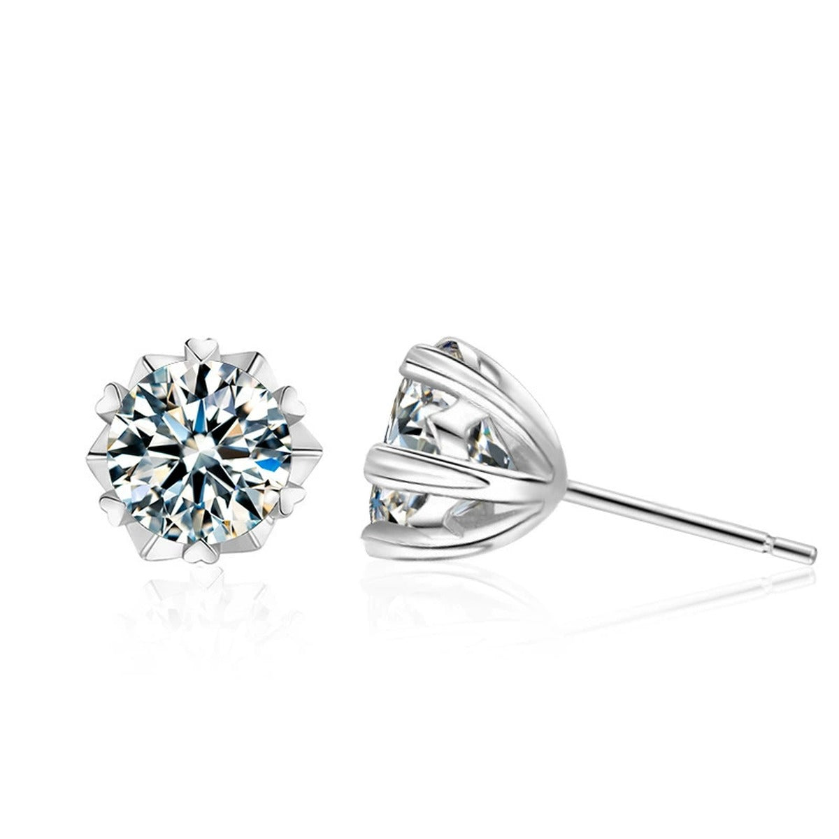 Snowflake Round Moissanite Solitaire Stud Earrings in Gold-Plated S925 sterling silver product scene view showing front sparkle