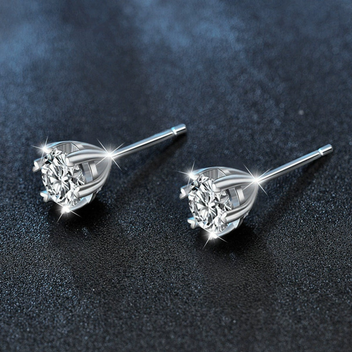 Snowflake Round Moissanite Solitaire Stud Earrings in Gold-Plated S925 sterling silver product scene view showing side profile