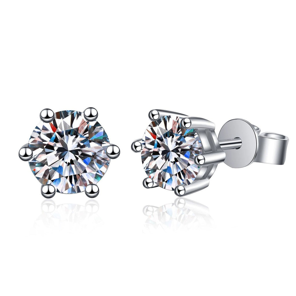 Six-Prong Colored Moissanite Stud Earrings in Gold-Plated S925 sterling silver product scene view showing front sparkle
