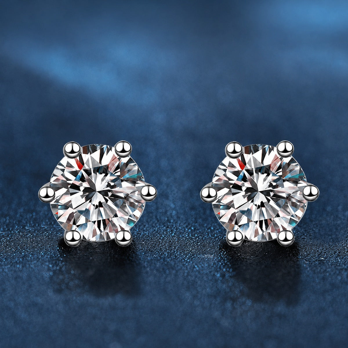 Six-Prong Colored Moissanite Stud Earrings in Gold-Plated S925 sterling silver product scene view showing pair comparison