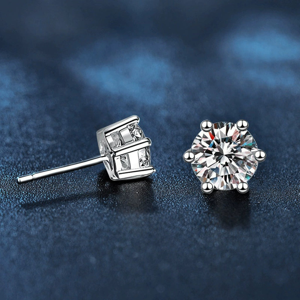 Six-Prong Colored Moissanite Stud Earrings in Gold-Plated S925 sterling silver product scene view showing pair comparison