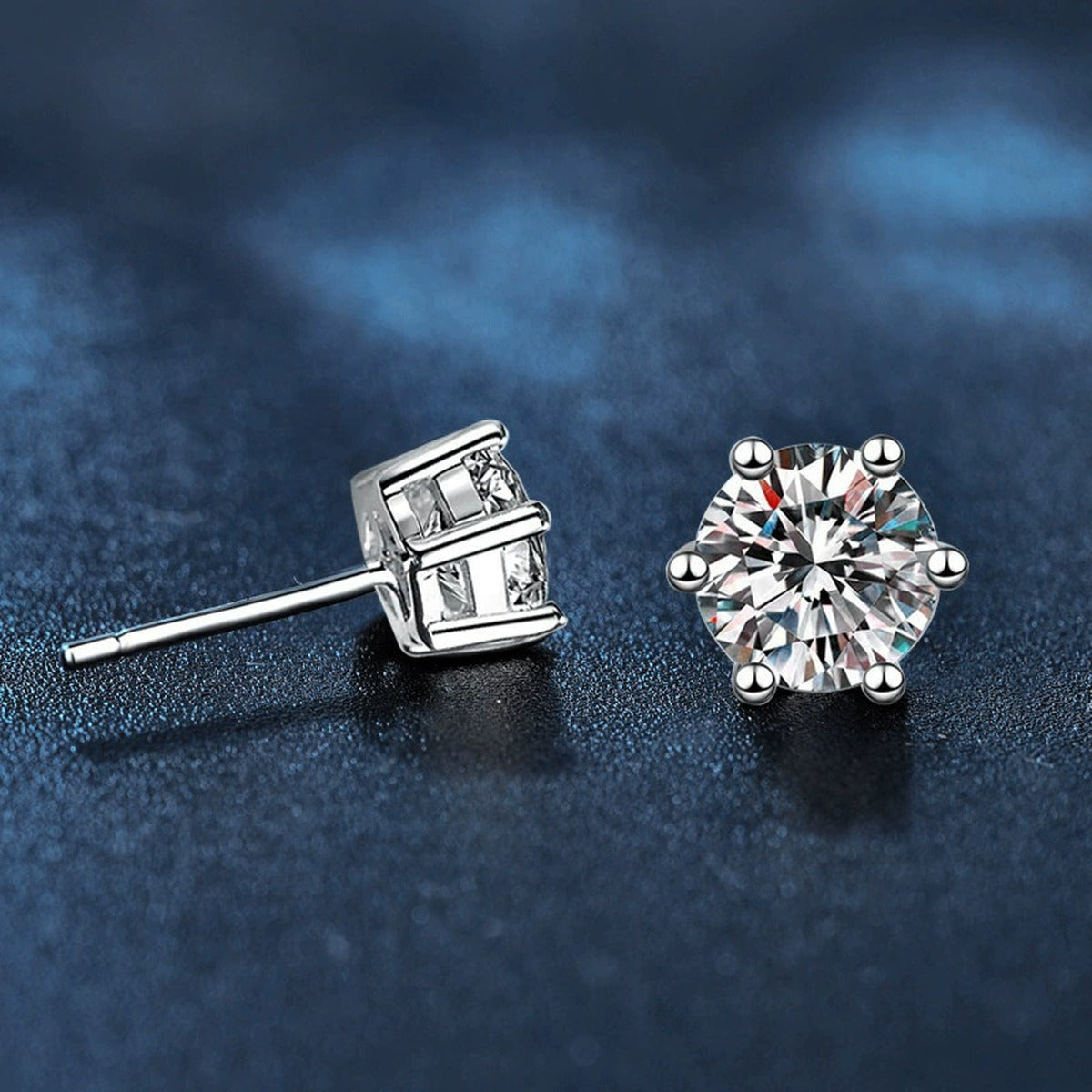 Six-Prong Colored Moissanite Stud Earrings in Gold-Plated S925 sterling silver product scene view showing pair comparison