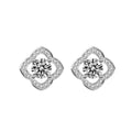 Four-Leaf Clover Round Moissanite Stud Earrings with CZ in White Gold-Plated S925 sterling silver white background product photo showing the pair, stone shape, and stud earrings silhouette