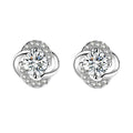 Floral Colored Moissanite Stud Earrings with CZ in White Gold-Plated S925 sterling silver white background product photo showing the pair, stone shape, and stud earrings silhouette