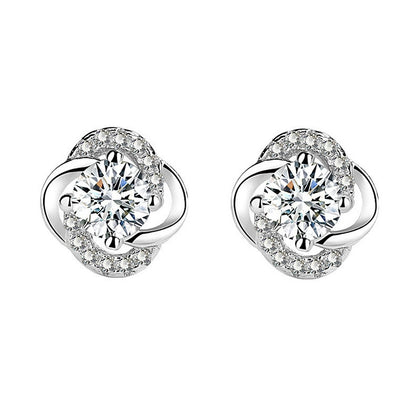 Floral Colored Moissanite Stud Earrings with CZ in White Gold-Plated S925 sterling silver white background product photo showing the pair, stone shape, and stud earrings silhouette