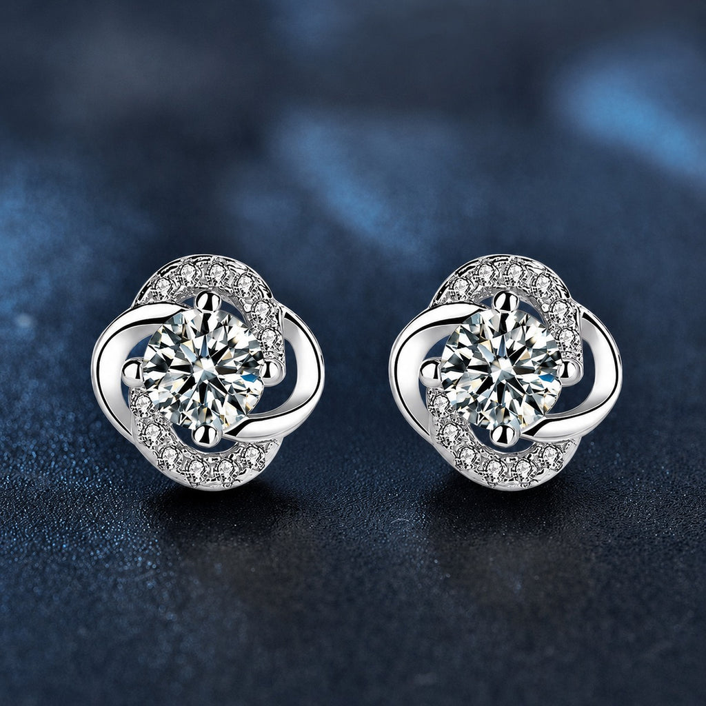 Floral Colored Moissanite Stud Earrings with CZ in White Gold-Plated S925 sterling silver product scene view showing side profile