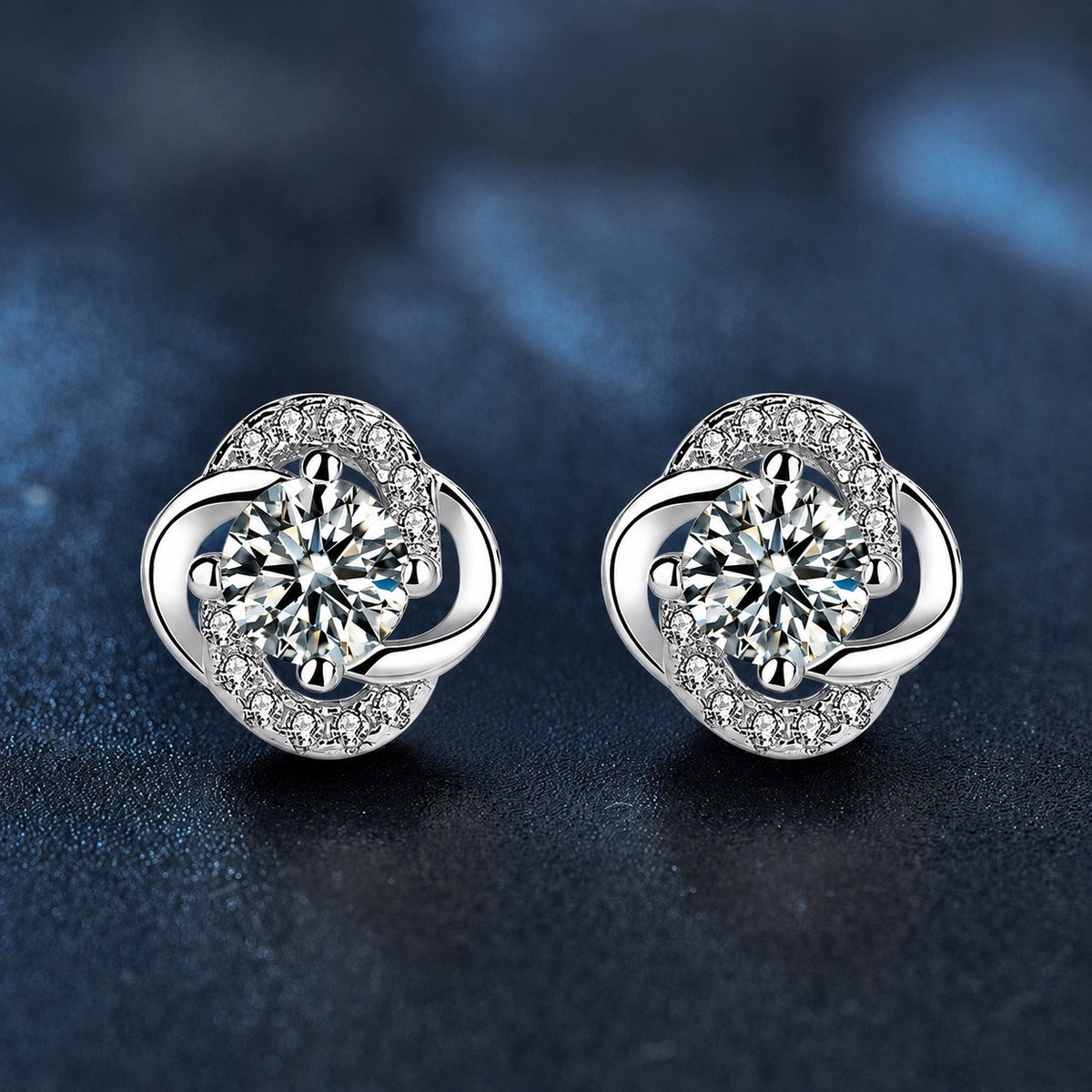 Floral Colored Moissanite Stud Earrings with CZ in White Gold-Plated S925 sterling silver product scene view showing side profile