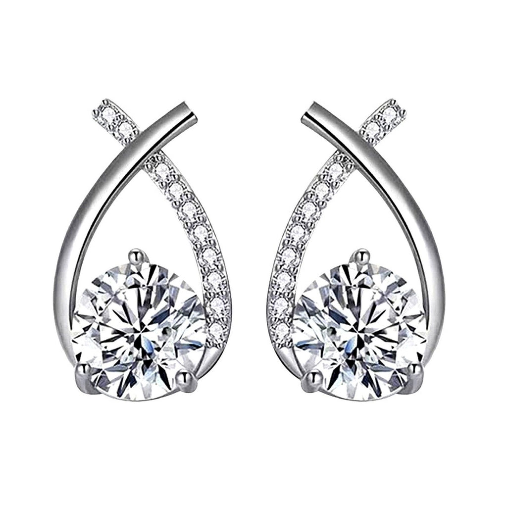 Teardrop Round Moissanite Stud Drop Earrings with CZ in Gold-Plated S925 sterling silver white background product photo showing the pair, stone shape, and stud earrings silhouette