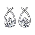 Teardrop Round Moissanite Stud Drop Earrings with CZ in Gold-Plated S925 sterling silver white background product photo showing the pair, stone shape, and stud earrings silhouette