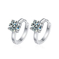 Four-Prong Round Moissanite Huggie Hoop Earrings in Gold-Plated S925 sterling silver product scene view showing front sparkle
