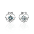 Bow Heart white Moissanite Stud Earrings with CZ in White Gold-Plated S925 sterling silver white background product photo showing the pair, stone shape, and stud earrings silhouette