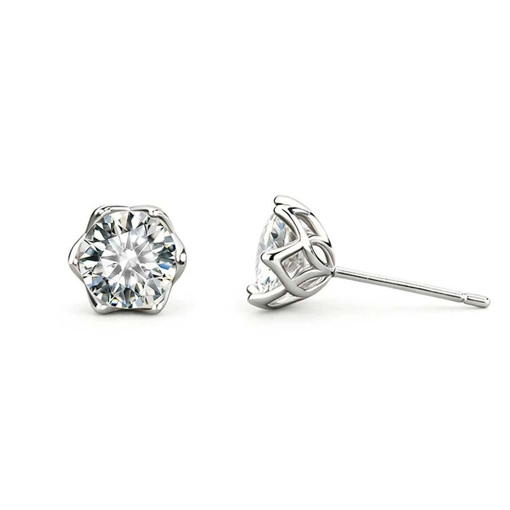 Six-Prong Round Moissanite Solitaire Stud Earrings in Gold-Plated S925 sterling silver product scene view showing front sparkle