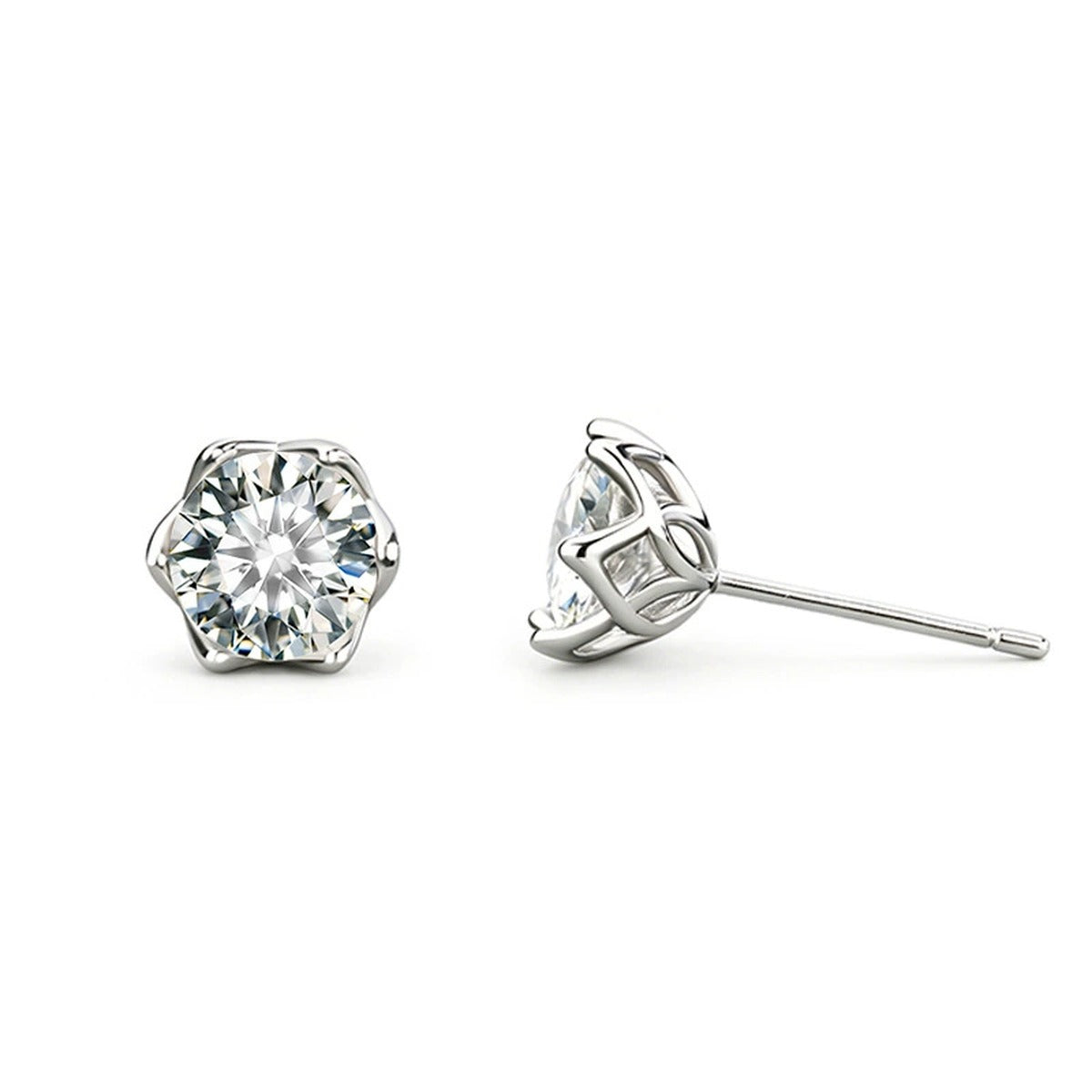 Six-Prong Round Moissanite Solitaire Stud Earrings in Gold-Plated S925 sterling silver product scene view showing front sparkle