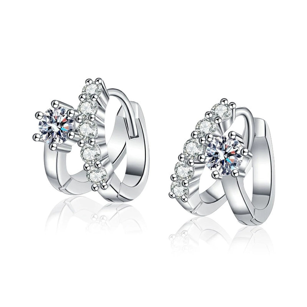 Floral Round Moissanite Huggie Hoop Earrings with CZ in Gold-Plated S925 sterling silver product scene view showing front sparkle