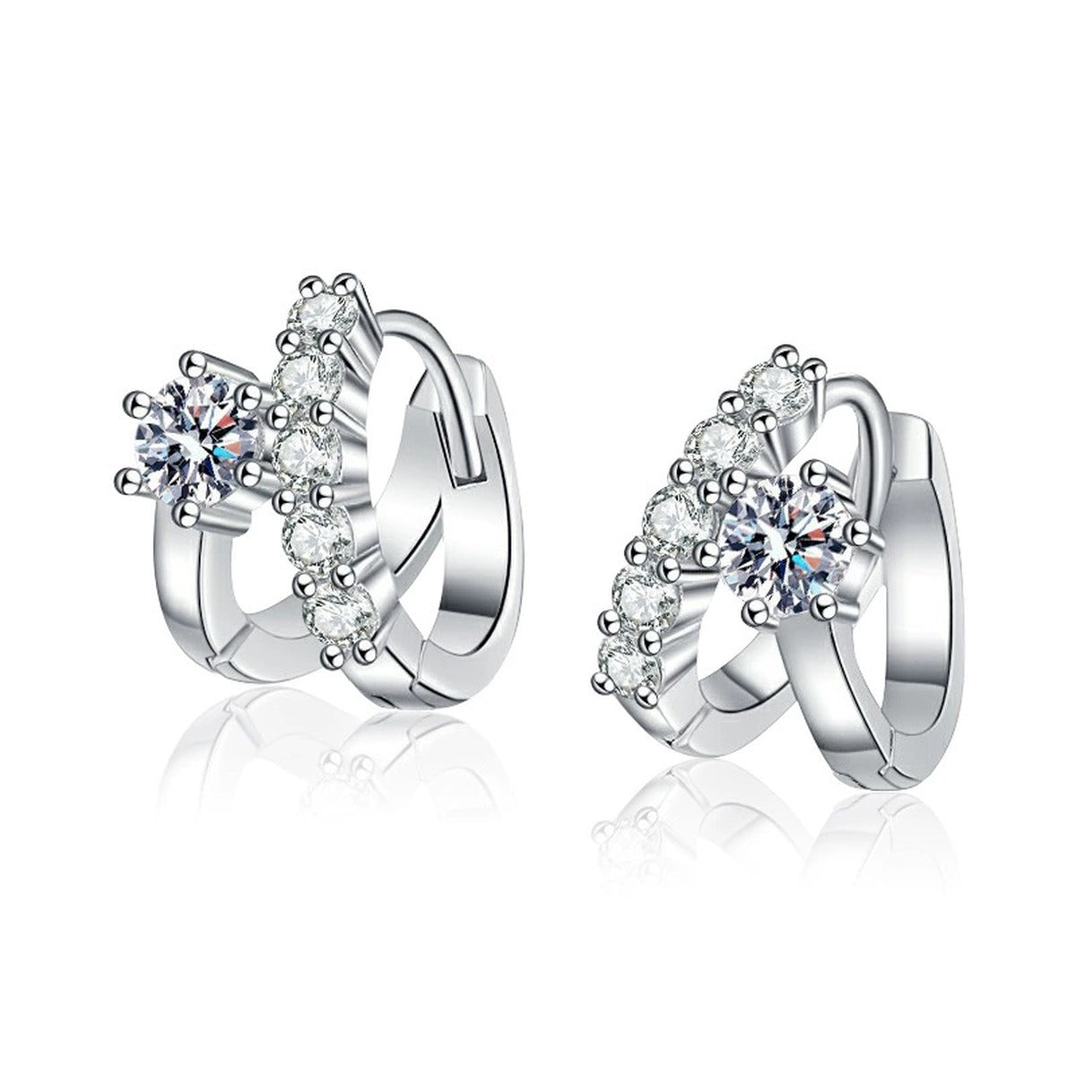 Floral Round Moissanite Huggie Hoop Earrings with CZ in Gold-Plated S925 sterling silver product scene view showing front sparkle