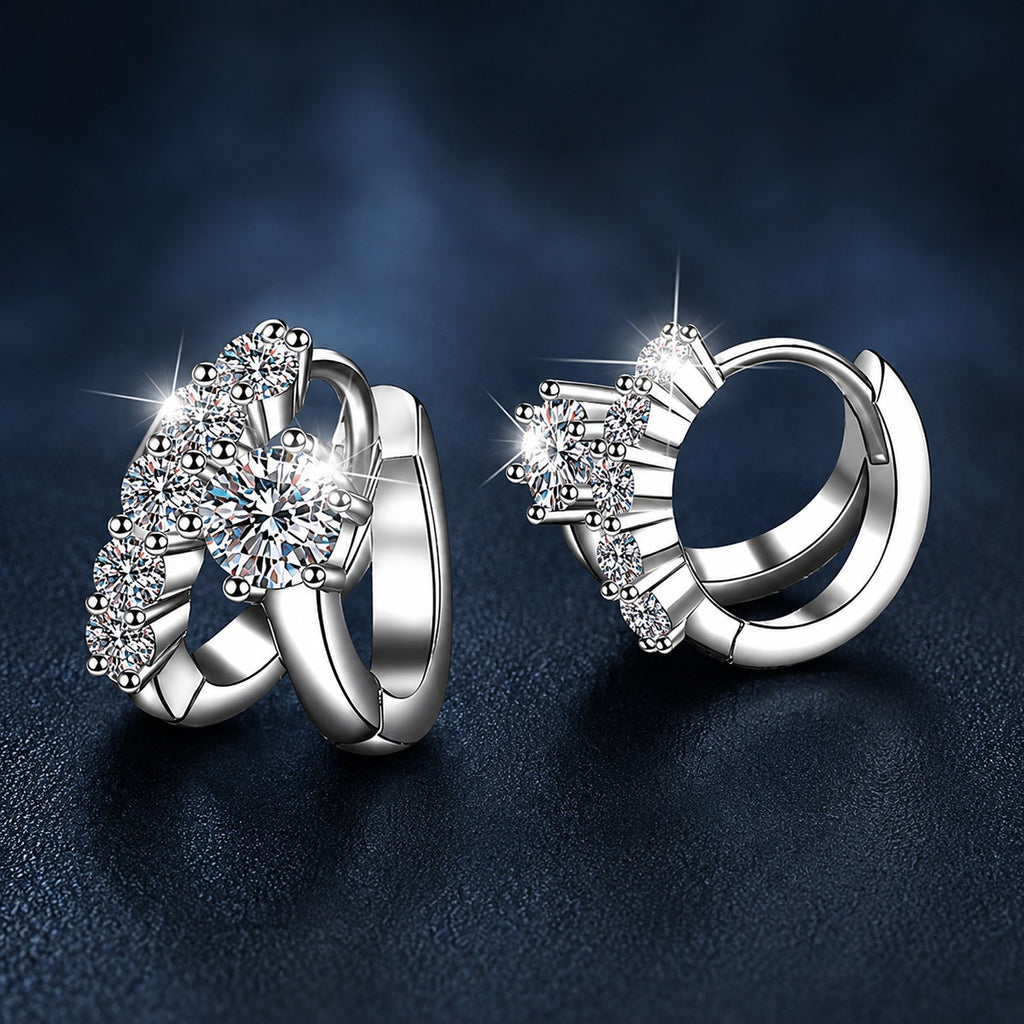 Floral Round Moissanite Huggie Hoop Earrings with CZ in Gold-Plated S925 sterling silver product scene view showing angled setting detail