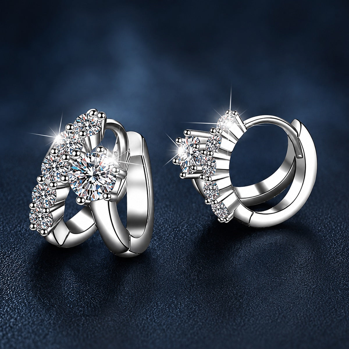 Floral Round Moissanite Huggie Hoop Earrings with CZ in Gold-Plated S925 sterling silver product scene view showing angled setting detail