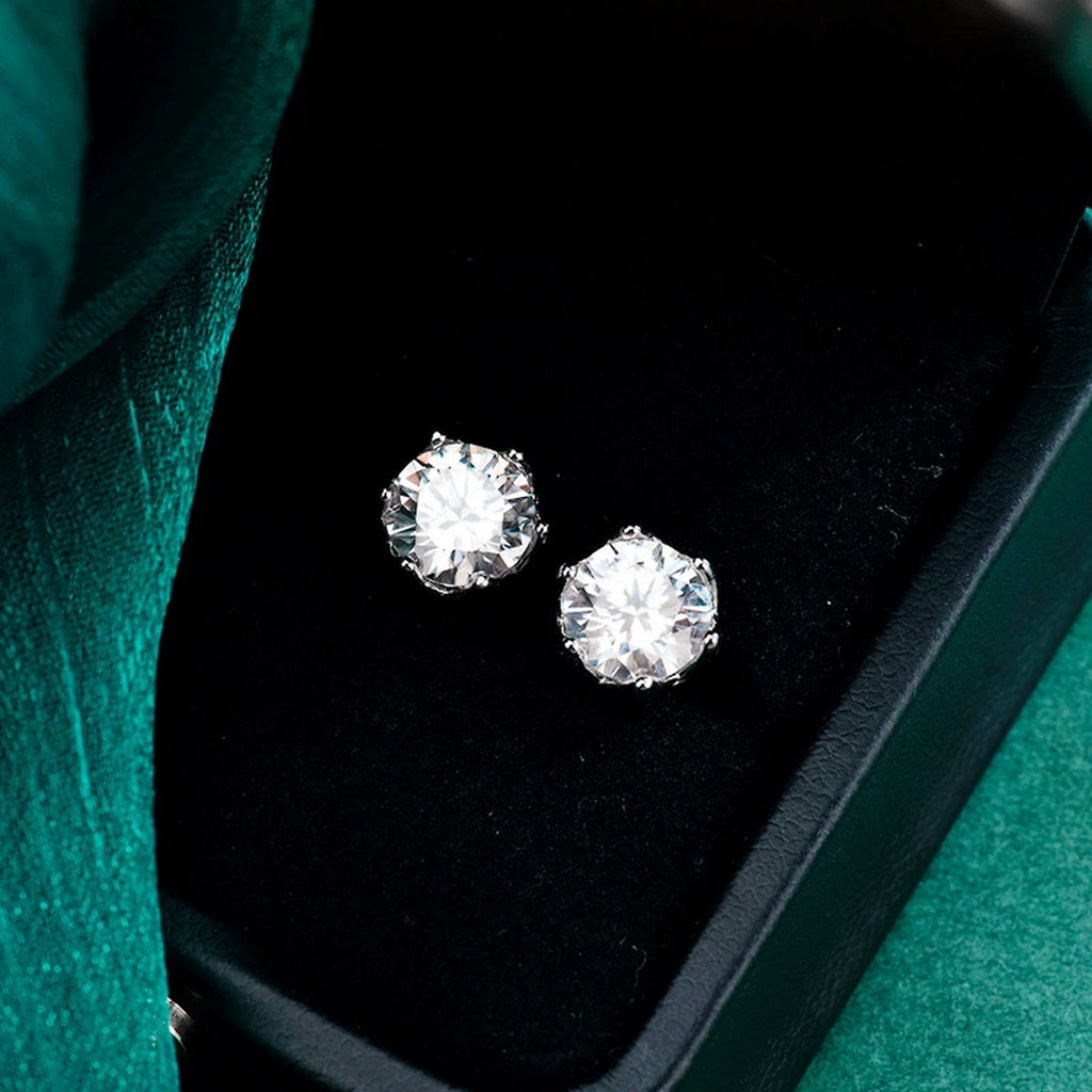 Six-Prong Round Moissanite Solitaire Stud Earrings in Gold-Plated S925 sterling silver product scene view showing pair comparison