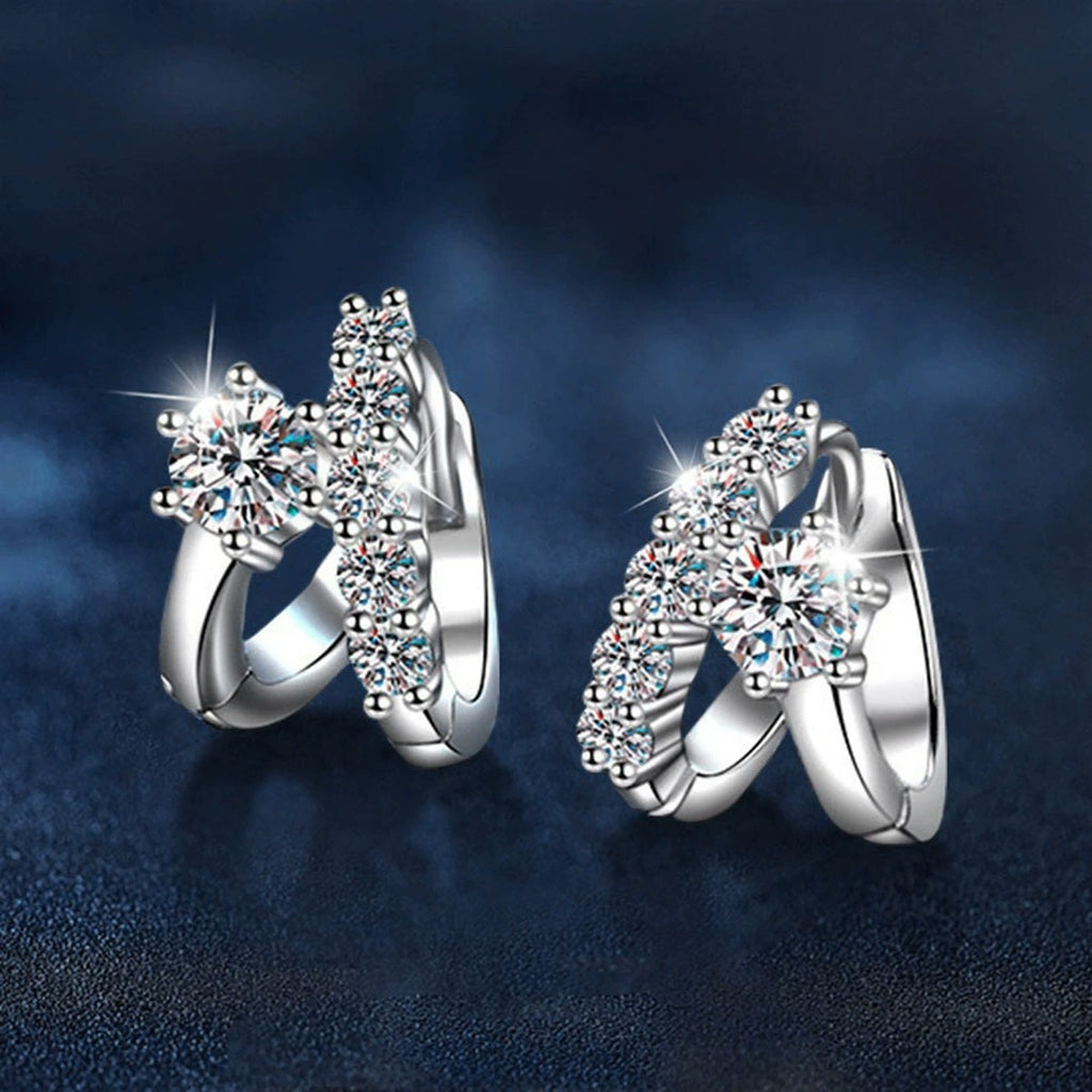 Floral Round Moissanite Huggie Hoop Earrings with CZ in Gold-Plated S925 sterling silver product scene view showing pair comparison