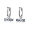 Round Moissanite Hoop Drop Earrings in White Gold-Plated S925 sterling silver white background product photo showing the pair, stone shape, and hoop drop earrings silhouette