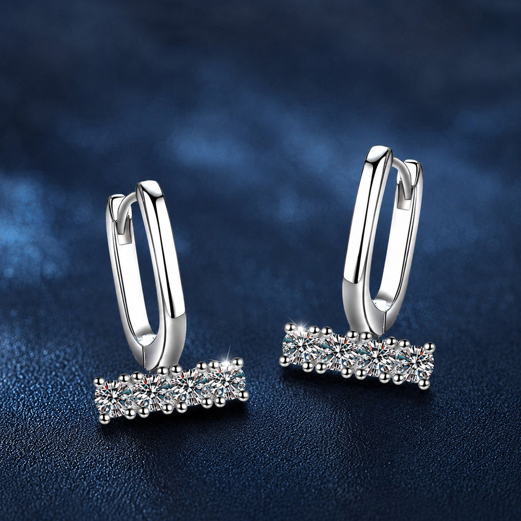 Round Moissanite Hoop Drop Earrings in White Gold-Plated S925 sterling silver product scene view showing front sparkle
