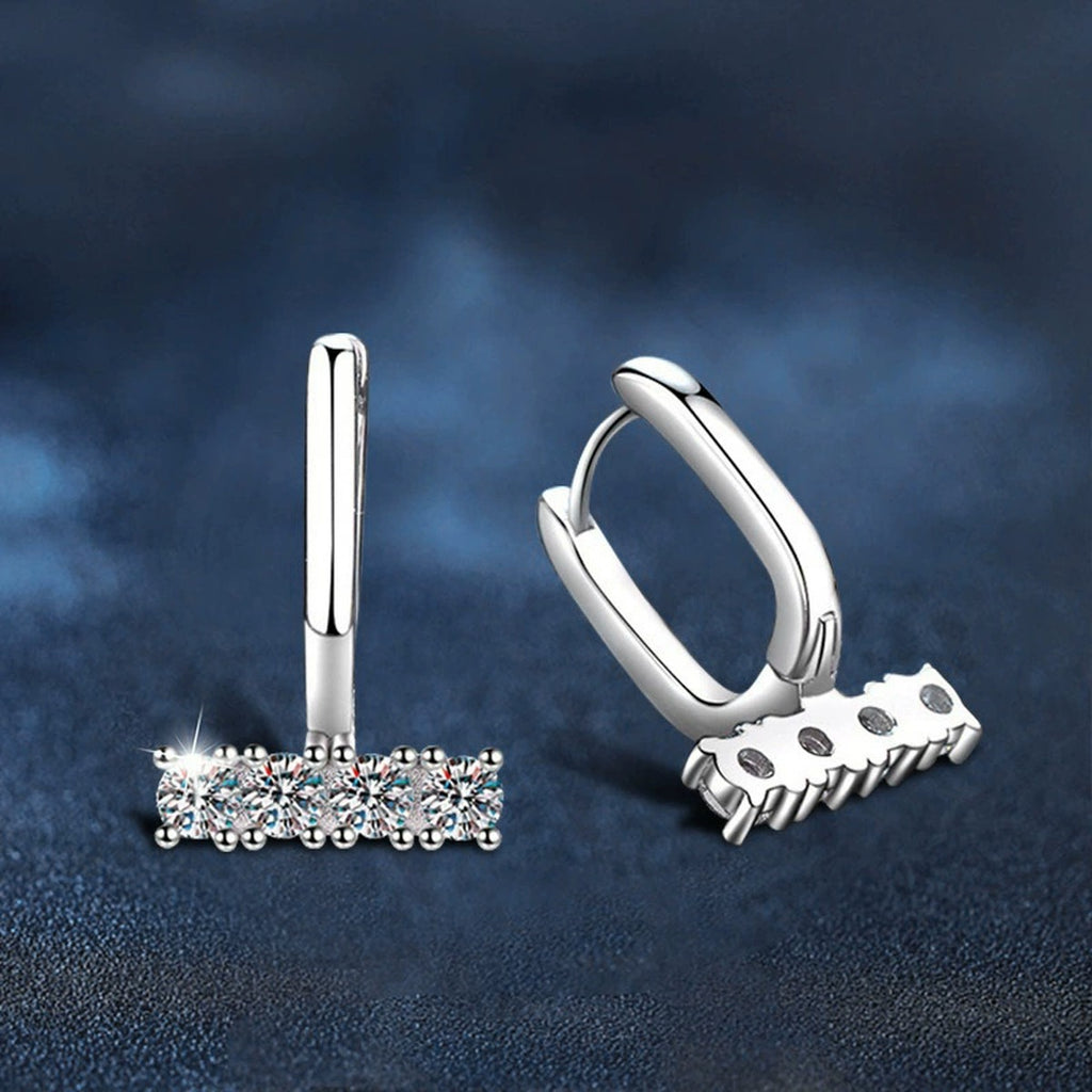 Round Moissanite Hoop Drop Earrings in White Gold-Plated S925 sterling silver product scene view showing angled setting detail