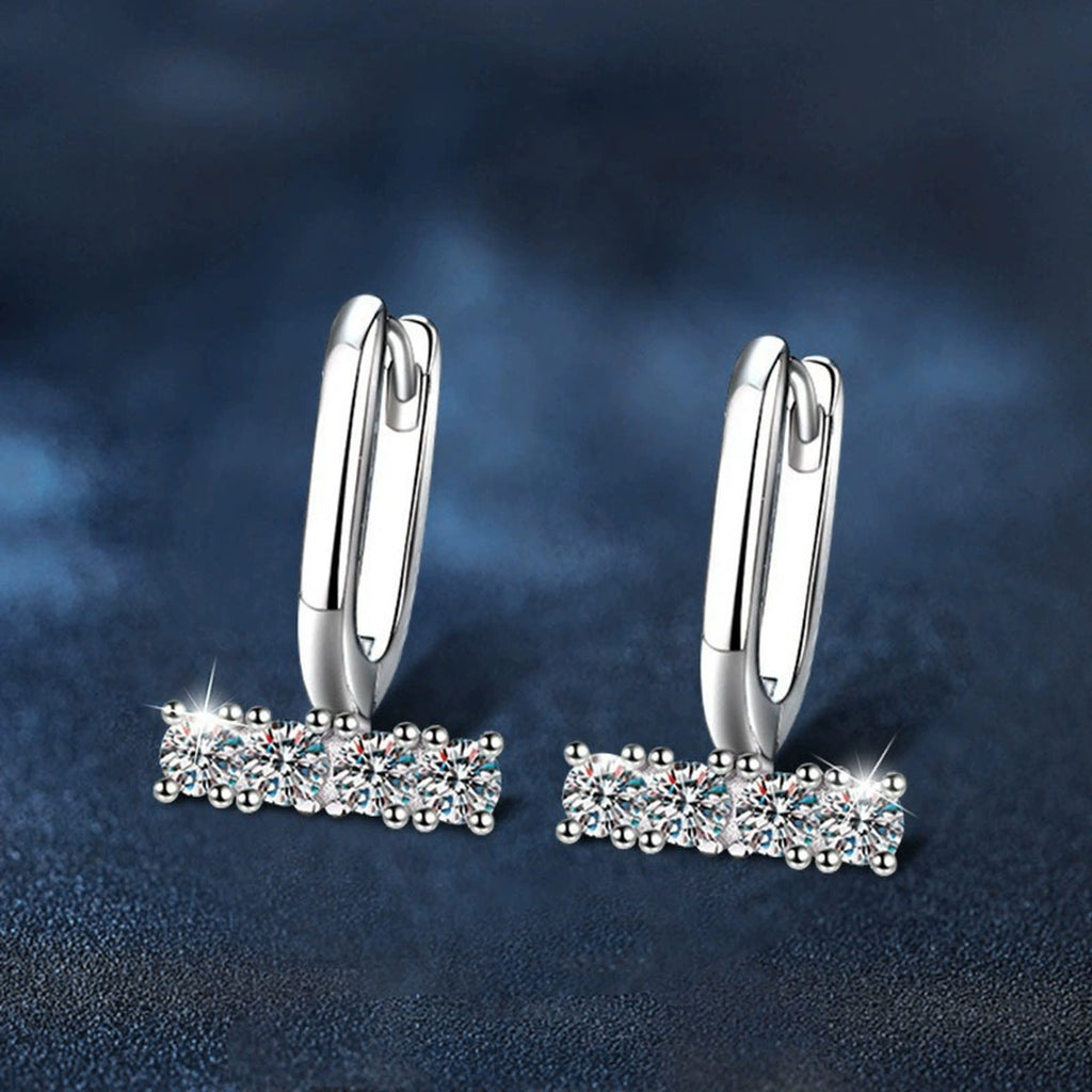 Round Moissanite Hoop Drop Earrings in White Gold-Plated S925 sterling silver product scene view showing side profile