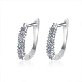 Round Moissanite Hoop Earrings in White Gold-Plated S925 sterling silver white background product photo showing the pair, stone shape, and hoop earrings silhouette