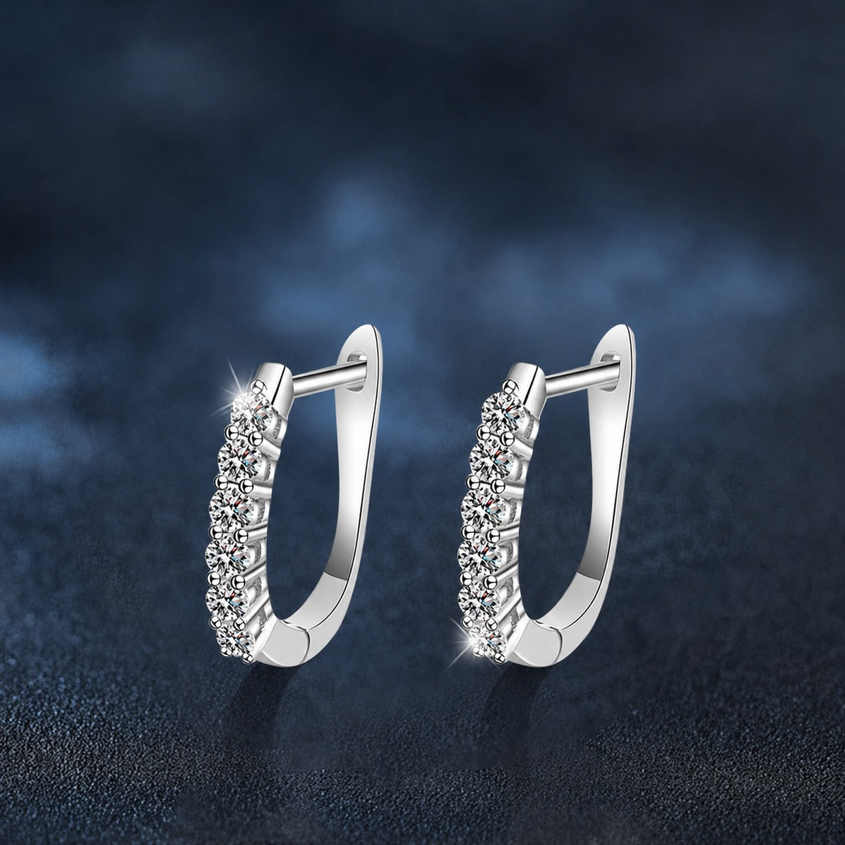 Round Moissanite Hoop Earrings in White Gold-Plated S925 sterling silver product scene view showing front sparkle