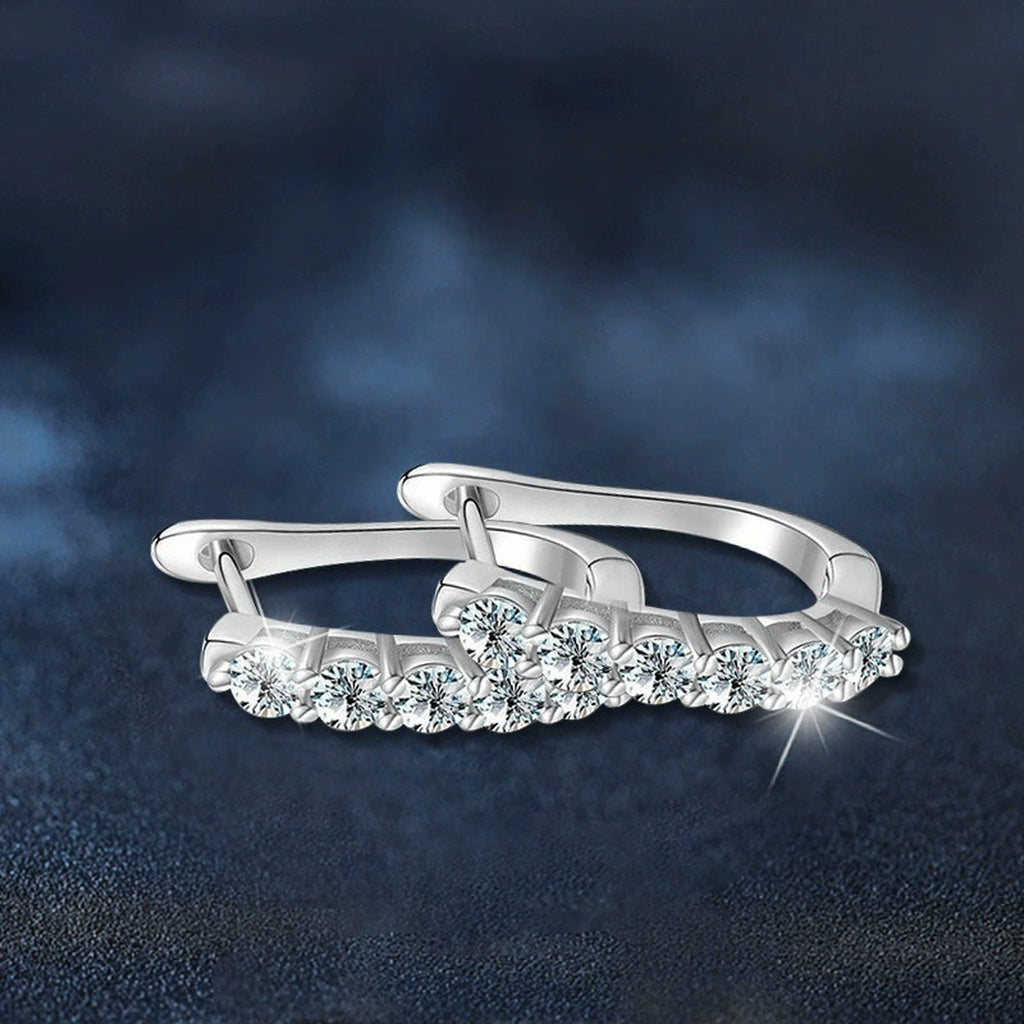 Round Moissanite Hoop Earrings in White Gold-Plated S925 sterling silver product scene view showing angled setting detail