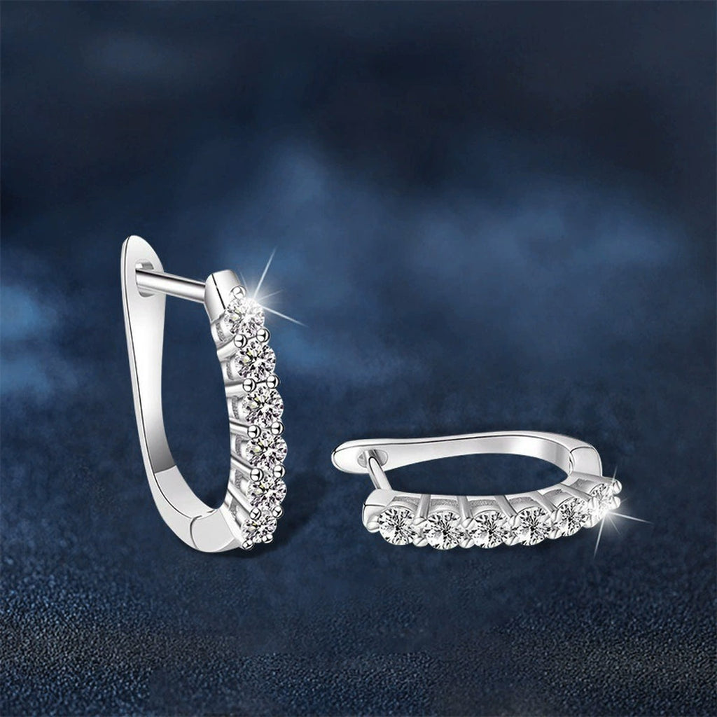 Round Moissanite Hoop Earrings in White Gold-Plated S925 sterling silver product scene view showing side profile