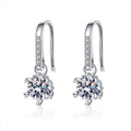 Snowflake Round Moissanite Hook Dangle Earrings with CZ in White Gold-Plated S925 sterling silver white background product photo showing the pair, stone shape, and hook dangle earrings silhouette