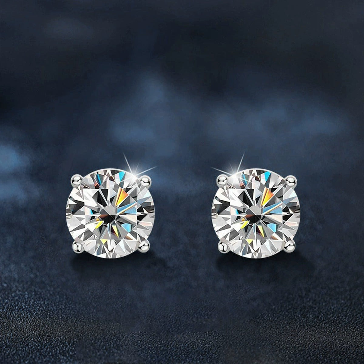Four-Prong Round Moissanite Stud Earrings in White Gold-Plated S925 sterling silver product scene view showing side profile