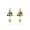 Christmas Tree Round Moissanite Stud Dangle Earrings with CZ in Gold-Plated S925 sterling silver white background product photo showing the pair, stone shape, and stud dangle earrings silhouette