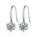 Round Moissanite Solitaire Hook Drop Earrings in White Gold-Plated S925 sterling silver white background product photo showing the pair, stone shape, and hook drop earrings silhouette