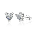 Heart Cut Moissanite Solitaire Stud Earrings in White Gold-Plated S925 sterling silver white background product photo showing the pair, stone shape, and stud earrings silhouette