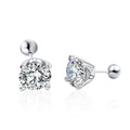 Four-Prong Round Moissanite Screw-Back Stud Earrings in White Gold-Plated S925 sterling silver white background product photo showing the pair, stone shape, and stud earrings silhouette