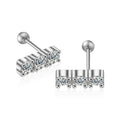 Graduated Round Moissanite Bar Screw-Back Stud Earrings in White Gold-Plated S925 sterling silver white background product photo showing the pair, stone shape, and stud earrings silhouette