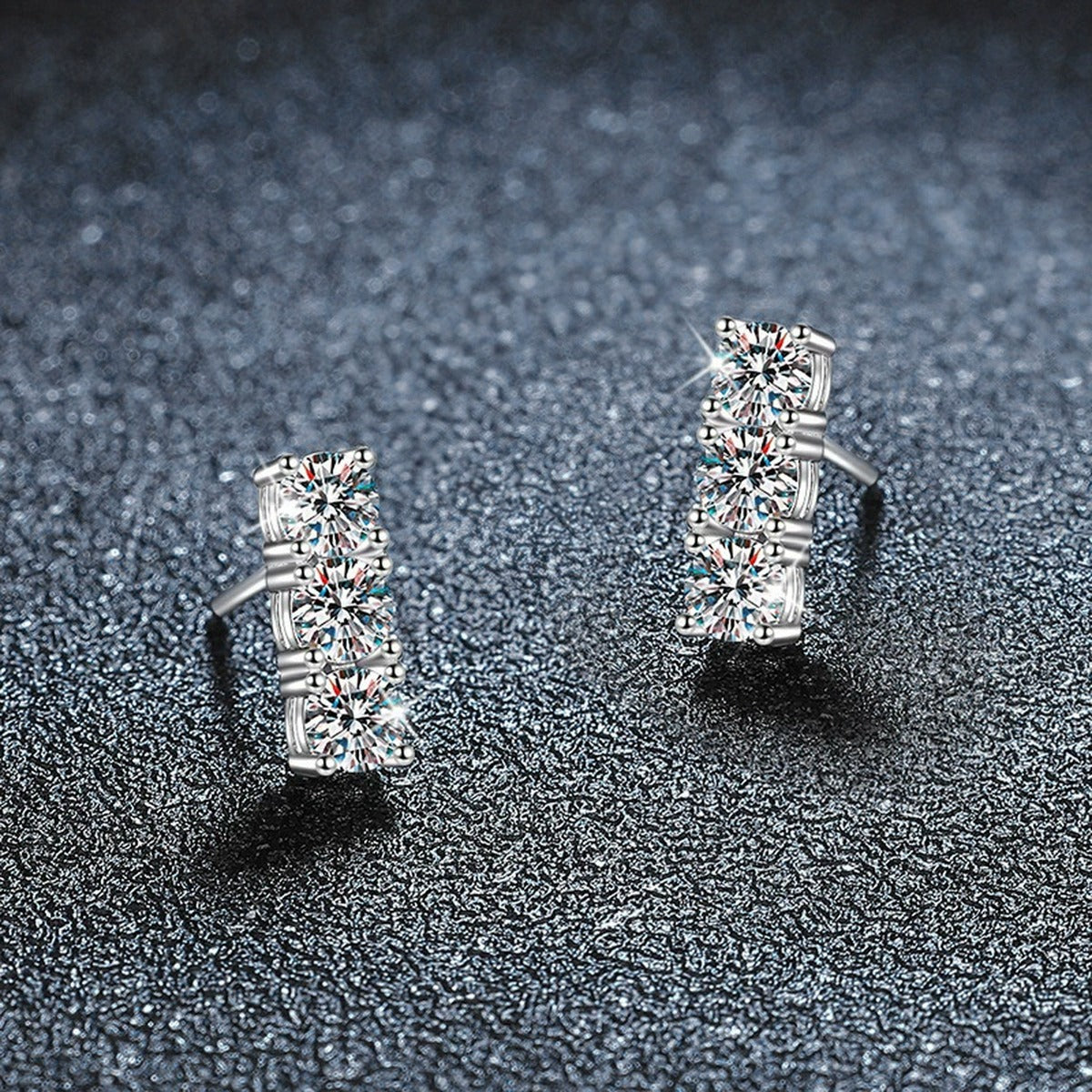 Graduated Round Moissanite Bar Screw-Back Stud Earrings in White Gold-Plated S925 sterling silver product scene view showing side profile