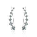 Graduated Round Moissanite Ear Climber Earrings in White Gold-Plated S925 sterling silver white background product photo showing the pair, stone shape, and earrings silhouette