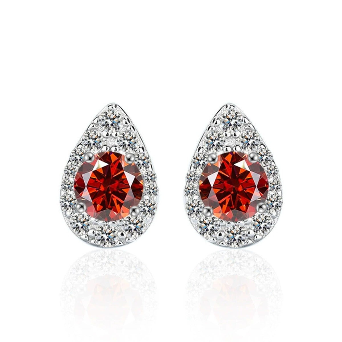 Teardrop Round Moissanite Stud Earrings with CZ in White Gold-Plated S925 sterling silver product scene view showing pair comparison