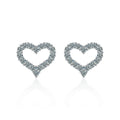 Open Heart Pave Moissanite Stud Earrings in White Gold-Plated S925 sterling silver white background product photo showing the pair, stone shape, and stud earrings silhouette