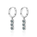 Graduated Round Moissanite Hoop Dangle Earrings in White Gold-Plated S925 sterling silver white background product photo showing the pair, stone shape, and hoop dangle earrings silhouette