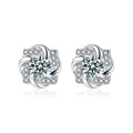 Rotating Pinwheel Round Moissanite Stud Earrings with CZ in White Gold-Plated S925 sterling silver white background product photo showing the pair, stone shape, and stud earrings silhouette