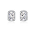 Emerald and Radiant Cut Moissanite Halo Stud Earrings with CZ in White Gold-Plated S925 sterling silver product scene view showing pair comparison