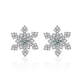 Snowflake Round Moissanite Stud Earrings with CZ in White Gold-Plated S925 sterling silver white background product photo showing the pair, stone shape, and stud earrings silhouette